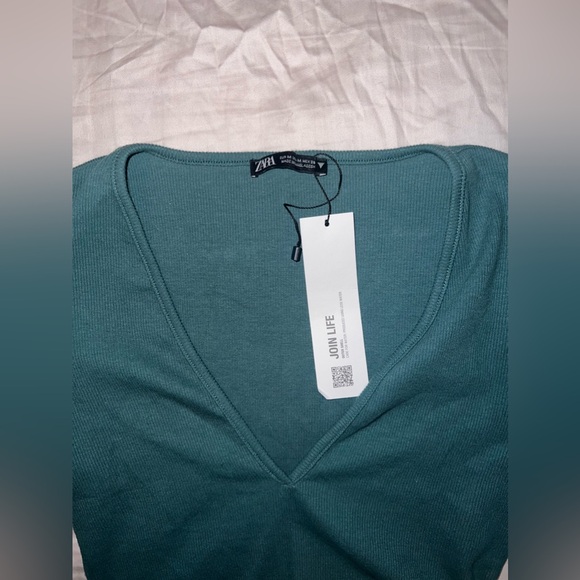NWT Zara teal TIED RIB TOP - Picture 6 of 10